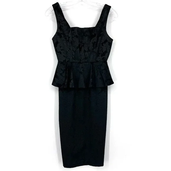 ALICE & OLIVIA Womens 0 BLACK DRESS Yodi brocade black Peplum Dress LBD - Picture 3 of 7
